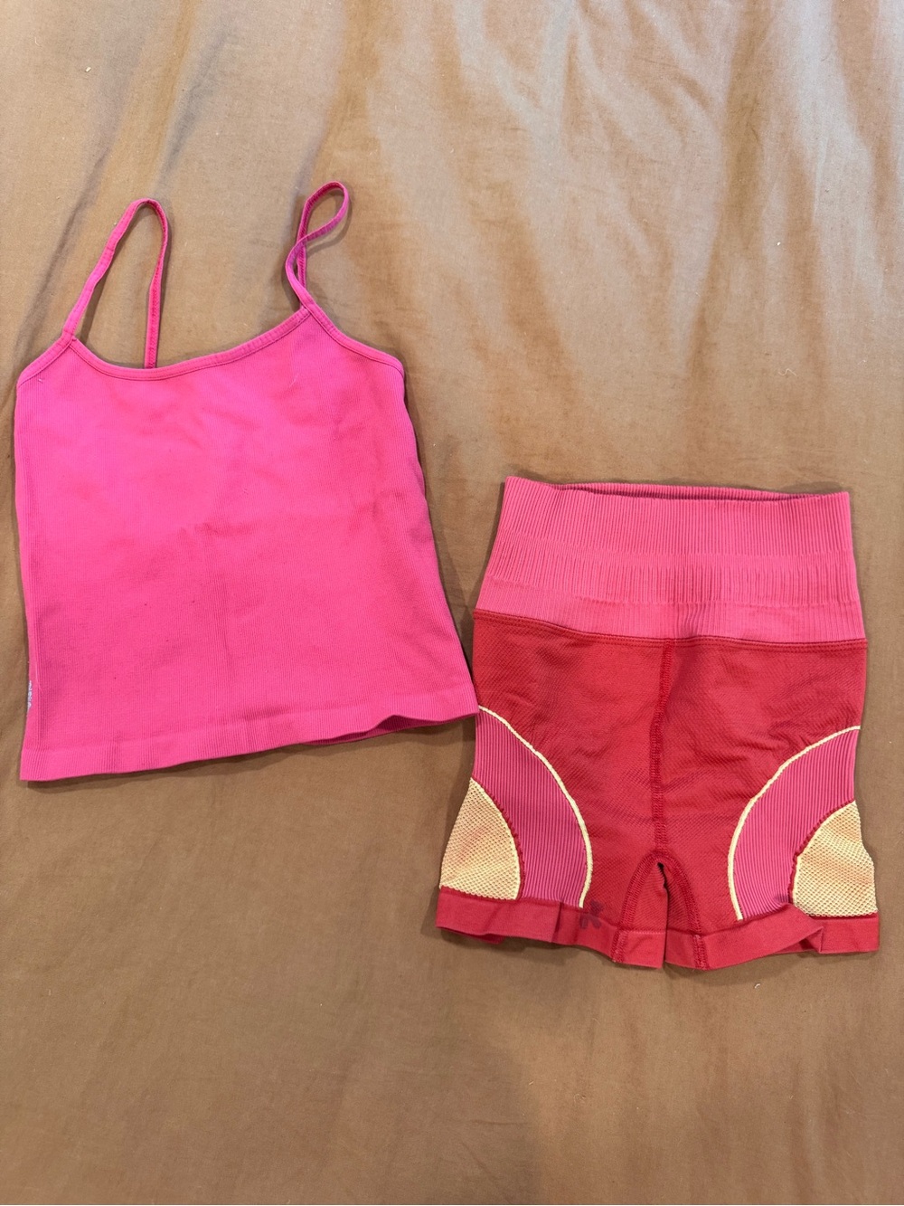 FP Movement by Free People Pink Tank Top & Red/Pink Workout Shorts
